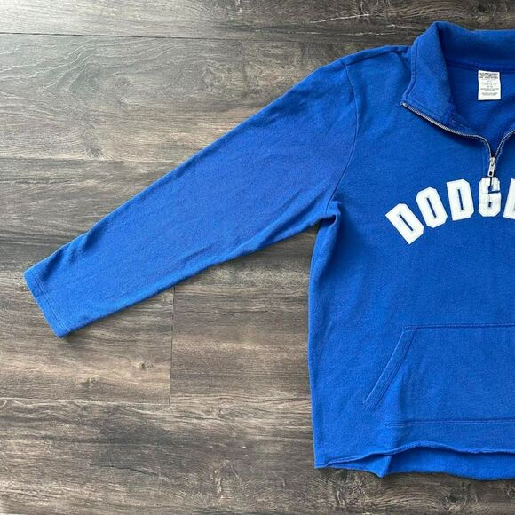 MLB LA Dodgers Baseball 1/4 Zip Pullover Sweater Victoria's Secret PINK Sz Med - Picture 5 of 9